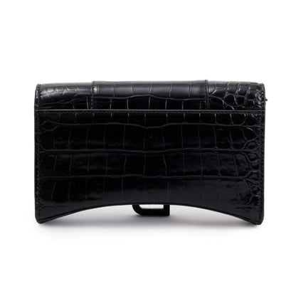 Balenciaga Black Croc-Embossed Leather Hourglass Wallet on Chain