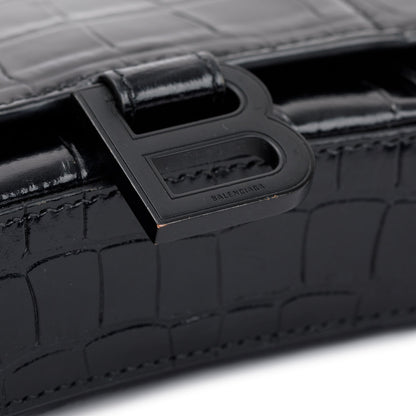 Balenciaga Black Croc-Embossed Leather Hourglass Wallet on Chain