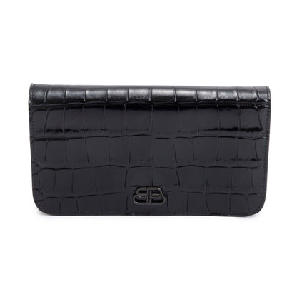 Balenciaga Black Croc-Embossed Leather Phone Holder Wallet on Chain