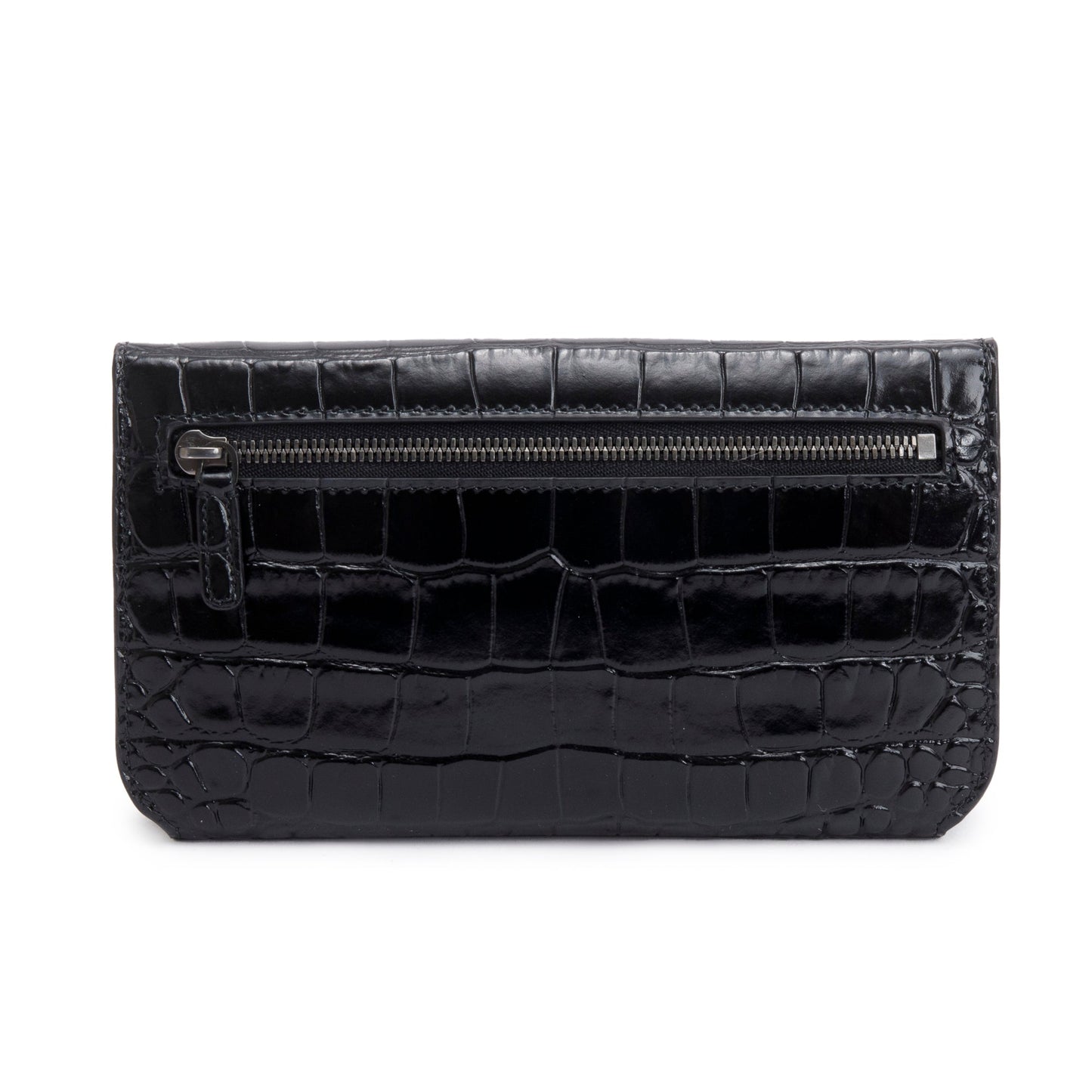 Balenciaga Black Croc-Embossed Leather Phone Holder Wallet on Chain