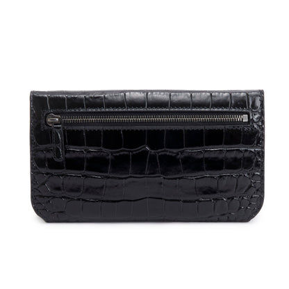 Balenciaga Black Croc-Embossed Leather Phone Holder Wallet on Chain