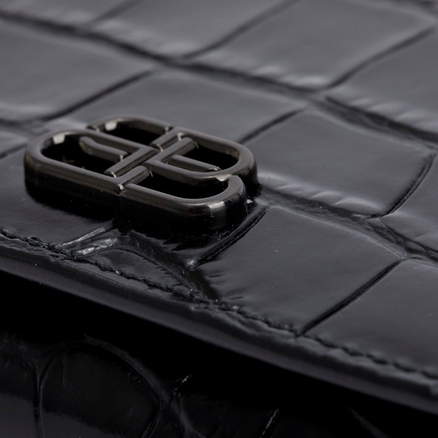Balenciaga Black Croc-Embossed Leather Phone Holder Wallet on Chain