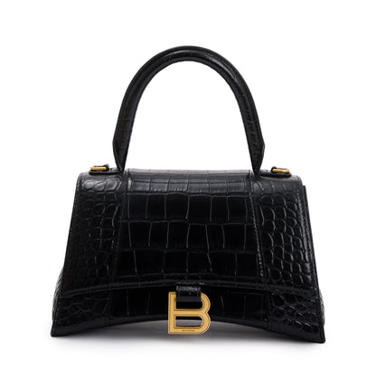 Balenciaga Black Croc-Embossed Leather Small Hourglass Top Handle Bag