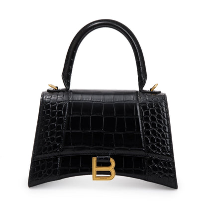 Balenciaga Black Croc-Embossed Leather Small Hourglass Top Handle Bag