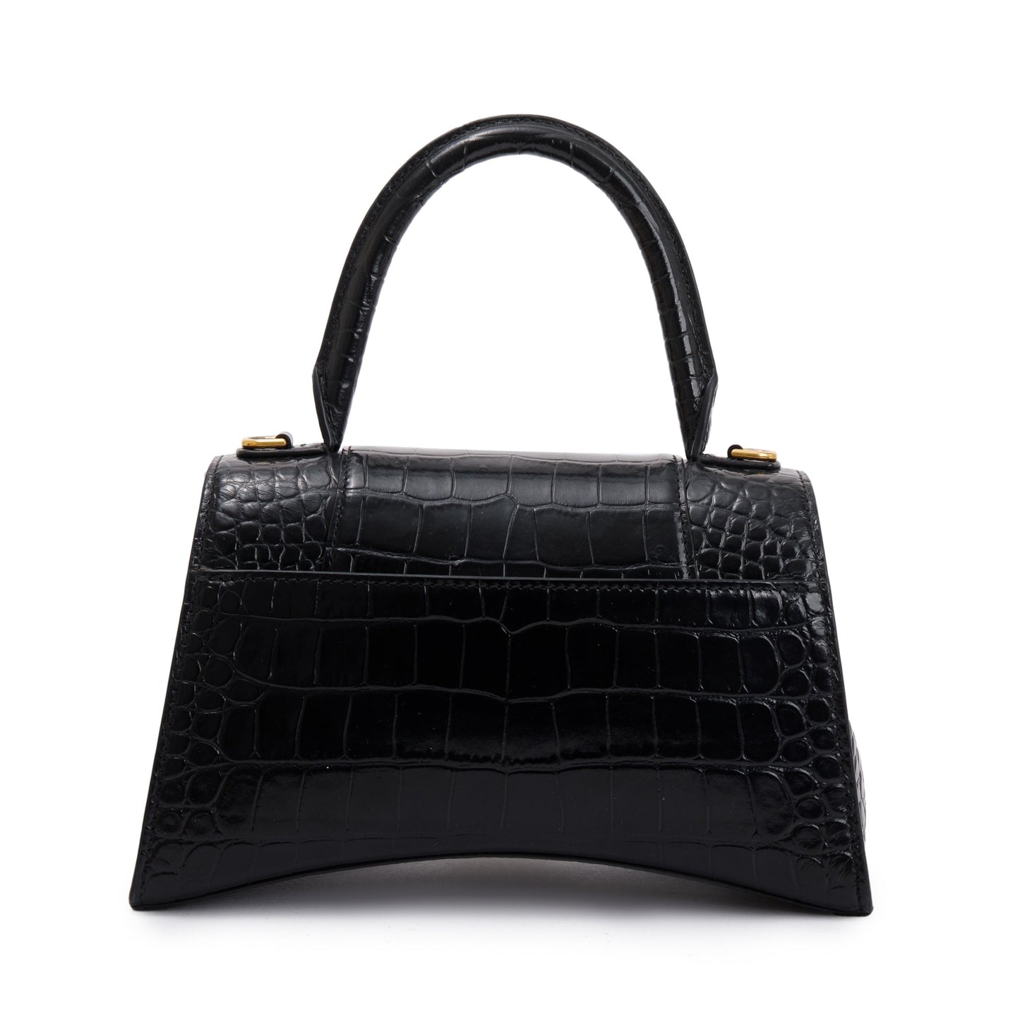 Balenciaga Black Croc-Embossed Leather Small Hourglass Top Handle Bag