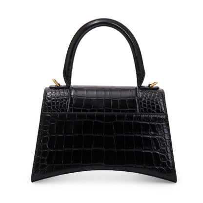 Balenciaga Black Croc-Embossed Leather Small Hourglass Top Handle Bag