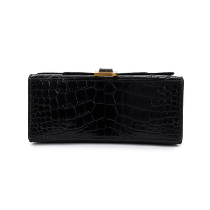 Balenciaga Black Croc-Embossed Leather Small Hourglass Top Handle Bag