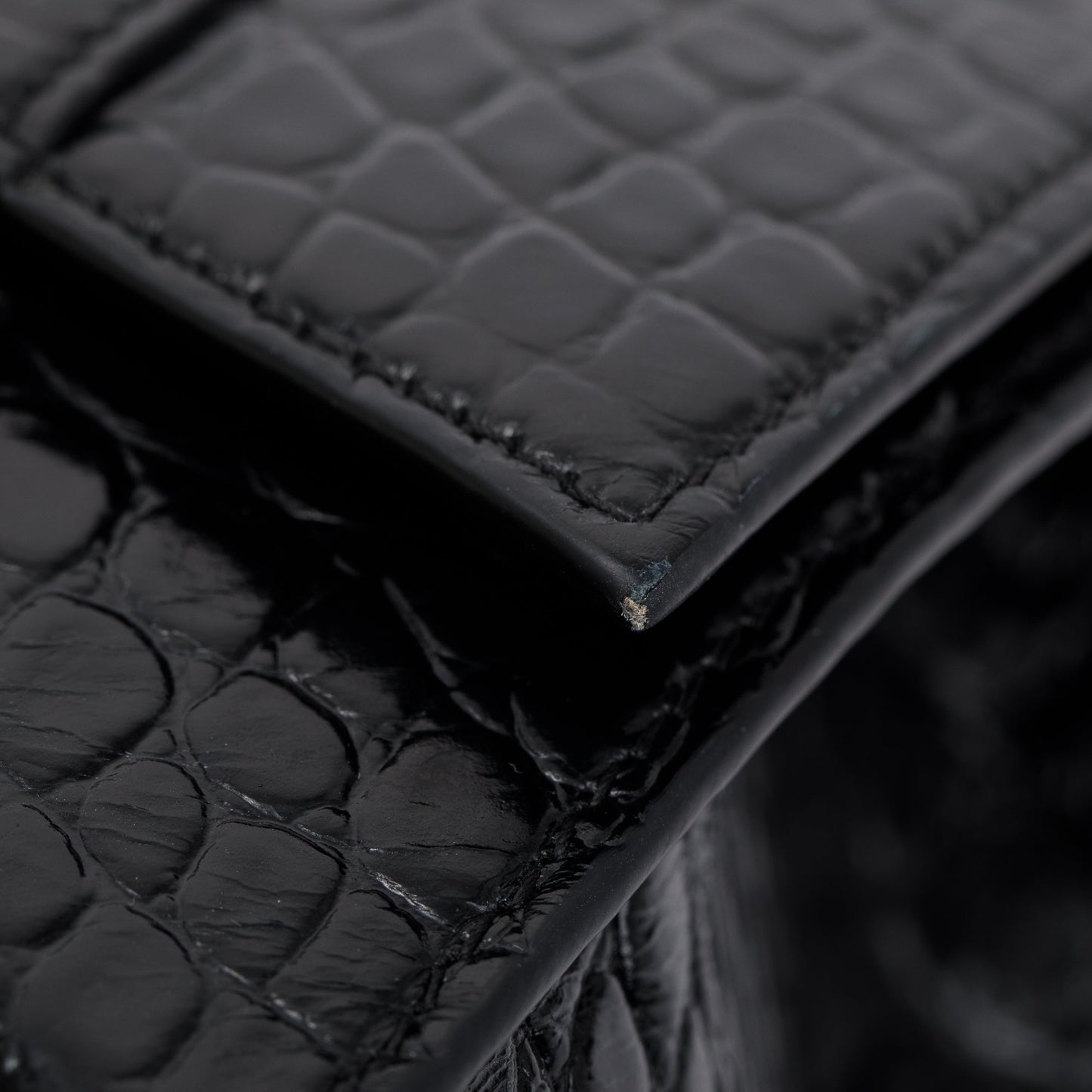 Balenciaga Black Croc-Embossed Leather Small Hourglass Top Handle Bag
