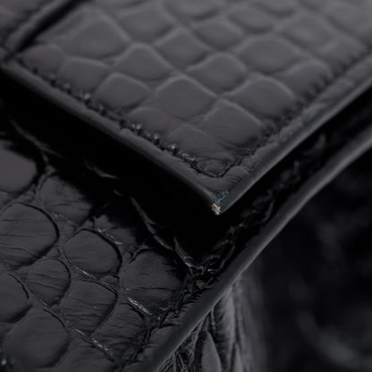 Balenciaga Black Croc-Embossed Leather Small Hourglass Top Handle Bag