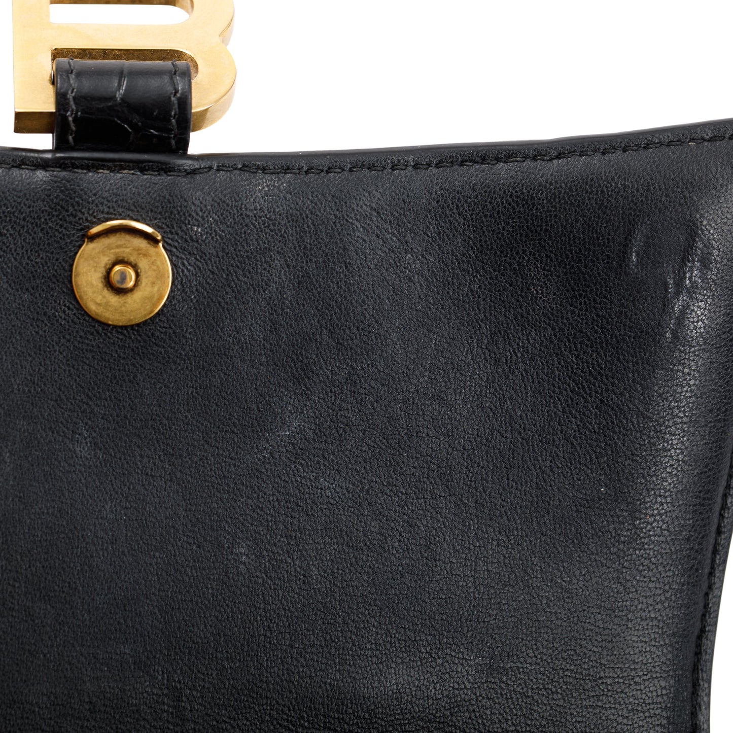 Balenciaga Black Croc-Embossed Leather Small Hourglass Top Handle Bag