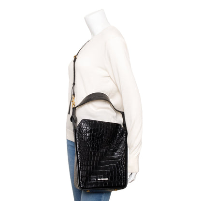 Balenciaga Black Croc-Embossed Leather Tool 2.0 Small N/S Tote