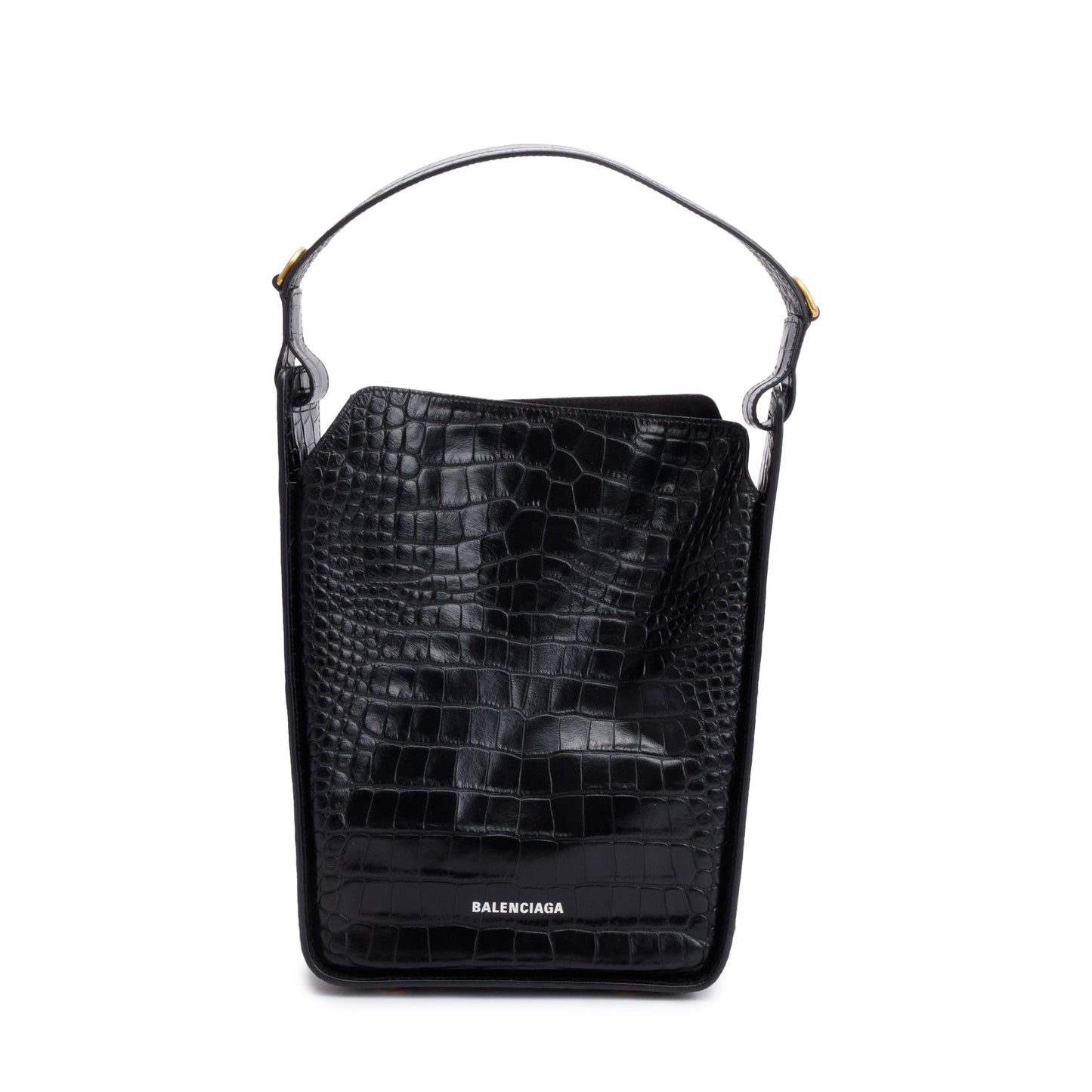 Balenciaga Black Croc-Embossed Leather Tool 2.0 Small N/S Tote