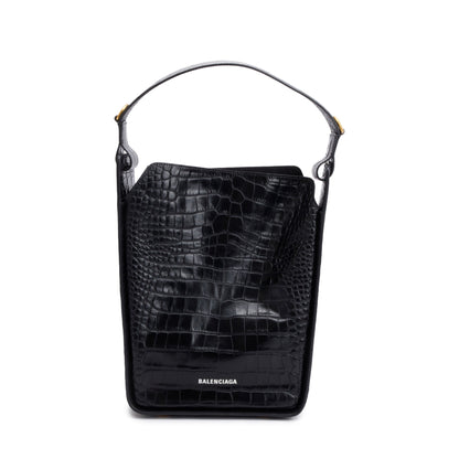 Balenciaga Black Croc-Embossed Leather Tool 2.0 Small N/S Tote