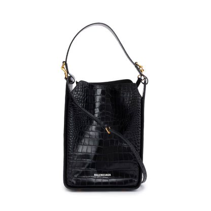Balenciaga Black Croc-Embossed Leather Tool 2.0 Small N/S Tote