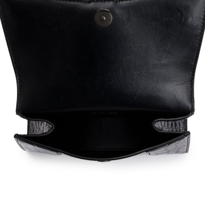 Balenciaga Black Croc-Embossed Leather XS Hourglass Top Handle Bag