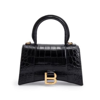 Balenciaga Black Croc-Embossed Leather XS Hourglass Top Handle Bag