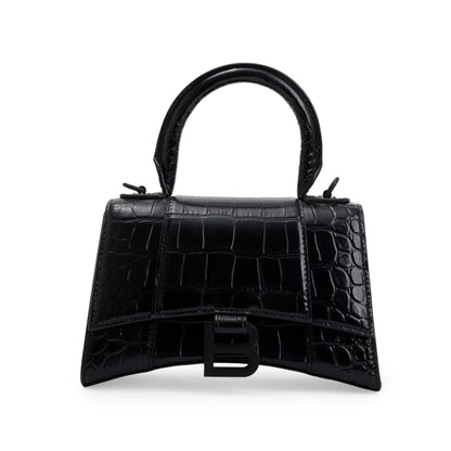 Balenciaga Black Croc-Embossed Leather XS Hourglass Top Handle Bag