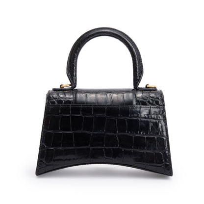 Balenciaga Black Croc-Embossed Leather XS Hourglass Top Handle Bag