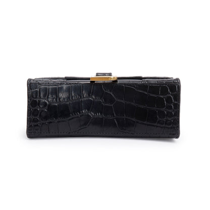 Balenciaga Black Croc-Embossed Leather XS Hourglass Top Handle Bag