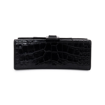 Balenciaga Black Croc-Embossed Leather XS Hourglass Top Handle Bag