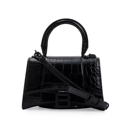 Balenciaga Black Croc-Embossed Leather XS Hourglass Top Handle Bag