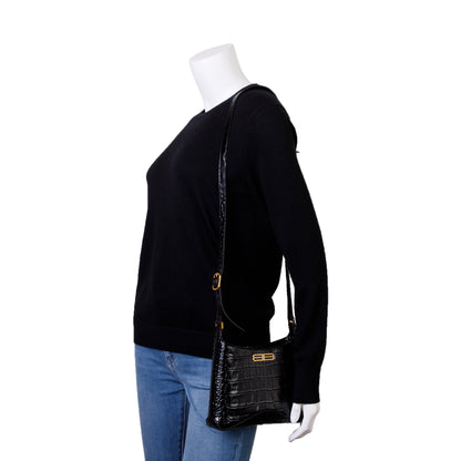 Balenciaga Black Croc-Embossed Leather Xx Small Hobo Bag