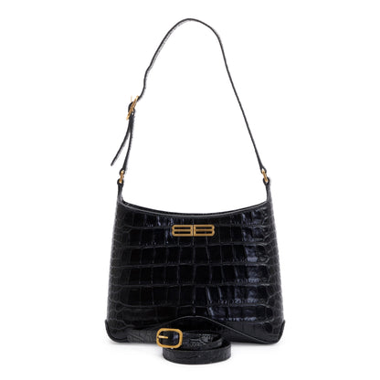 Balenciaga Black Croc-Embossed Leather Xx Small Hobo Bag