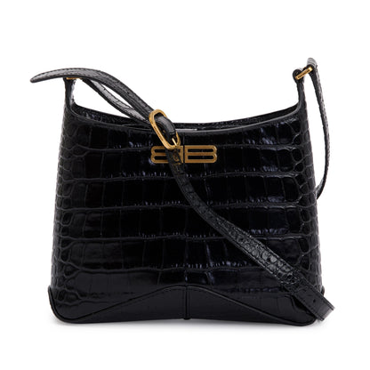 Balenciaga Black Croc-Embossed Leather Xx Small Hobo Bag