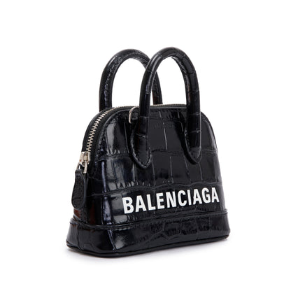 Balenciaga Black Crocodile Embossed Ville Mini Top Handle Bag