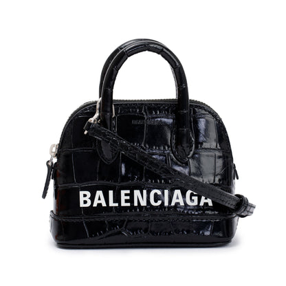 Balenciaga Black Crocodile Embossed Ville Mini Top Handle Bag
