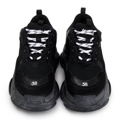 Balenciaga Black Fabric Mesh Triple S Chunky Sneakers, Size 38