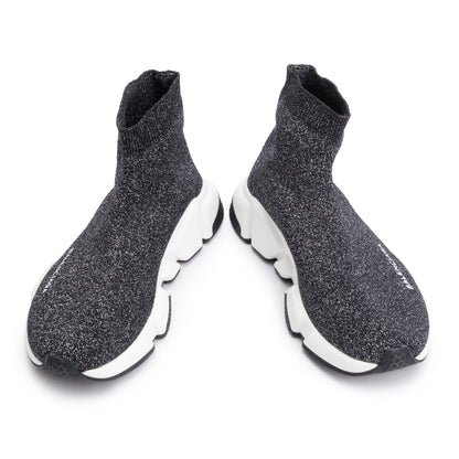 Balenciaga Black Glitter Knit Speed LT Trainer Sock Sneaker, Size 38
