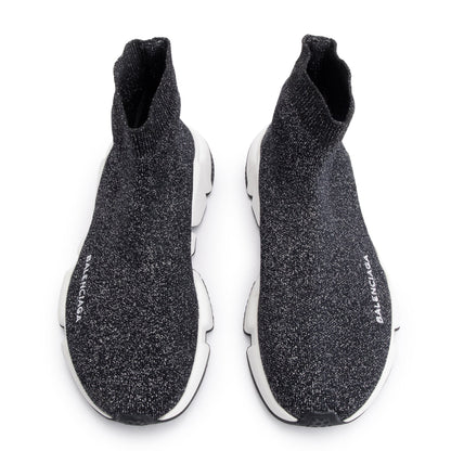 Balenciaga Black Glitter Knit Speed LT Trainer Sock Sneaker, Size 38