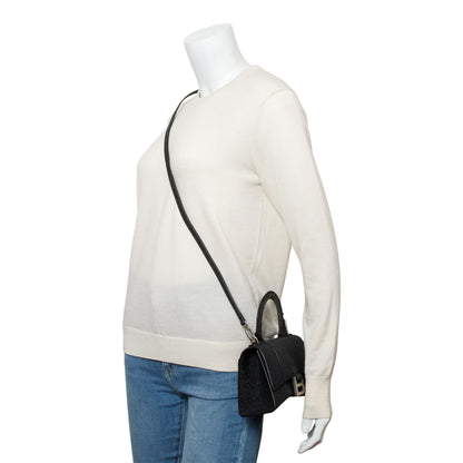 Balenciaga Black Glitter Satin XS Hourglass Top Handle Bag