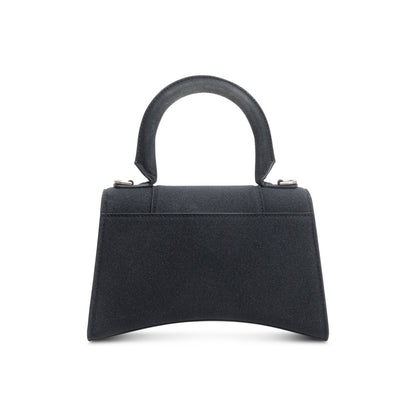 Balenciaga Black Glitter Satin XS Hourglass Top Handle Bag