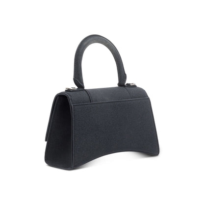 Balenciaga Black Glitter Satin XS Hourglass Top Handle Bag