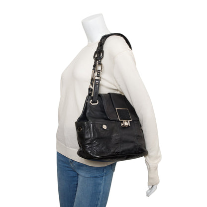 Balenciaga Black Goatskin Leather Stingray Cherche Chain-Link Shoulder Bag