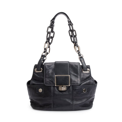 Balenciaga Black Goatskin Leather Stingray Cherche Chain-Link Shoulder Bag