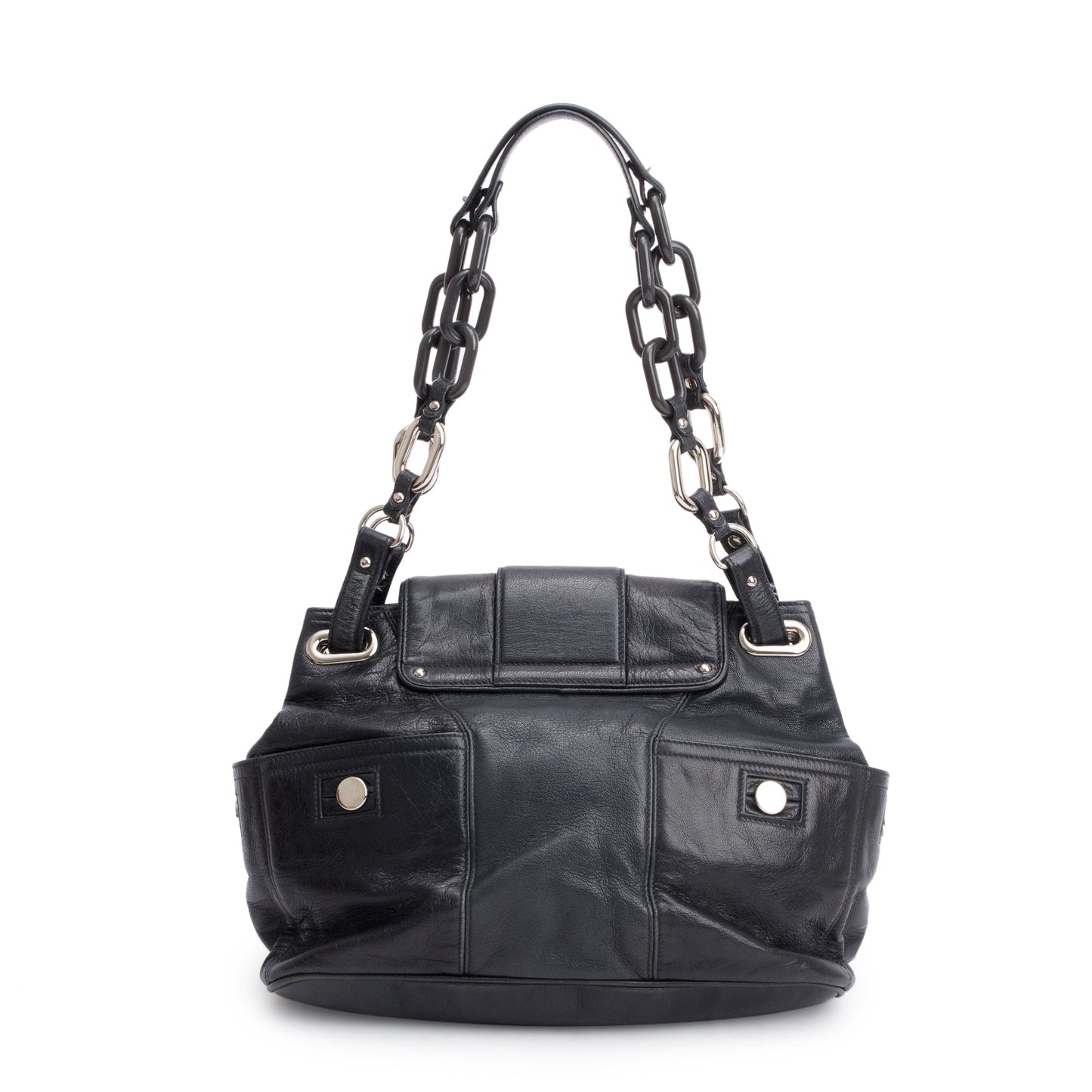 Balenciaga Black Goatskin Leather Stingray Cherche Chain-Link Shoulder Bag
