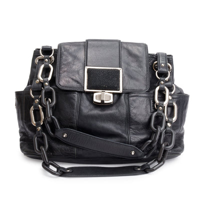 Balenciaga Black Goatskin Leather Stingray Cherche Chain-Link Shoulder Bag