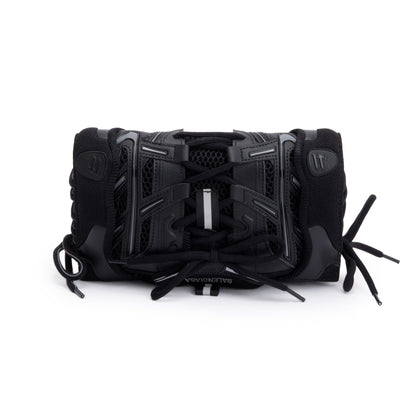 Balenciaga Black Leather Mesh Accent Sneakerhead Phone Holder Crossbody Bag
