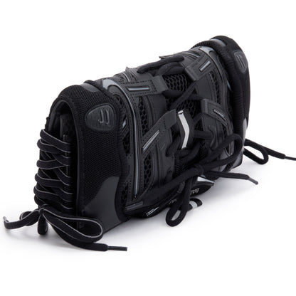 Balenciaga Black Leather Mesh Accent Sneakerhead Phone Holder Crossbody Bag