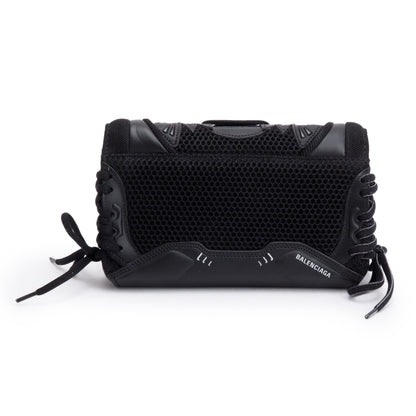 Balenciaga Black Leather Mesh Accent Sneakerhead Phone Holder Crossbody Bag