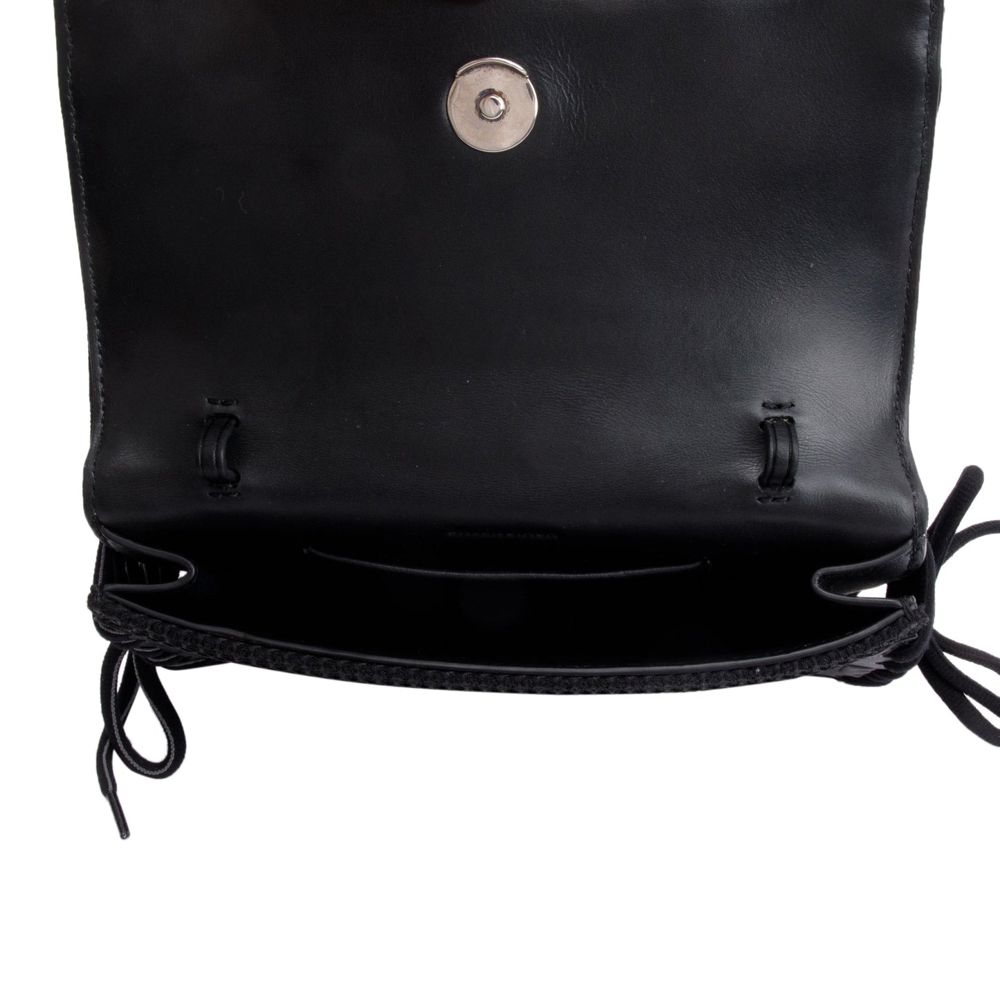 Balenciaga Black Leather Mesh Accent Sneakerhead Phone Holder Crossbody Bag