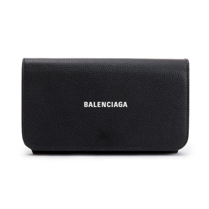 Balenciaga Black Leather Phone Holder Wallet on Chain