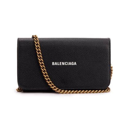 Balenciaga Black Leather Phone Holder Wallet on Chain
