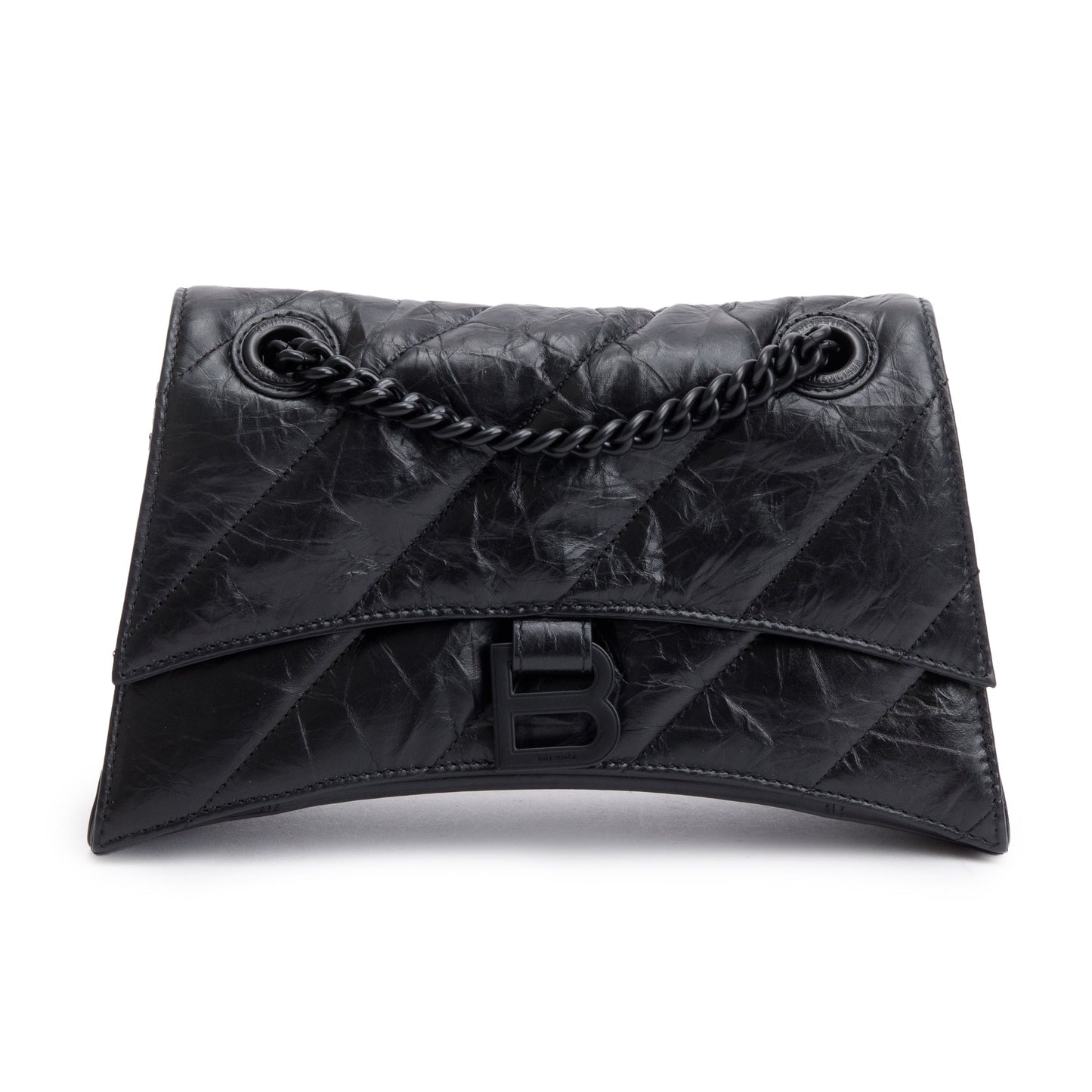 Balenciaga Black Leather Small Crush Chain Shoulder Bag