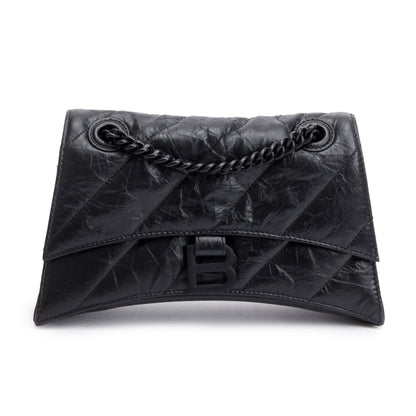 Balenciaga Black Leather Small Crush Chain Shoulder Bag