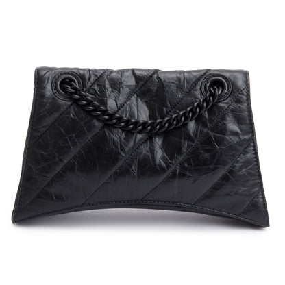 Balenciaga Black Leather Small Crush Chain Shoulder Bag