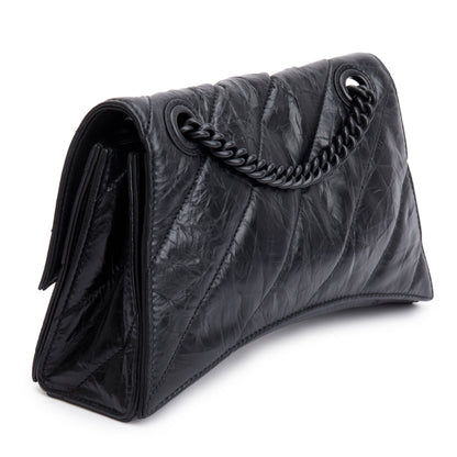 Balenciaga Black Leather Small Crush Chain Shoulder Bag